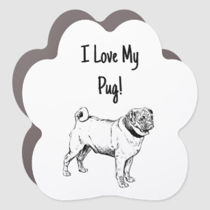 Cute Pug Elegant Dog Drawing Car Magnet