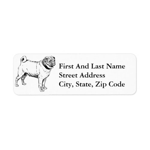 Cute Pug Elegant Dog Drawing Label