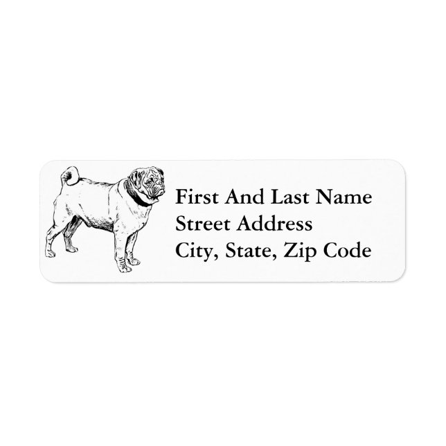Cute Pug Elegant Dog Drawing Label (Front)