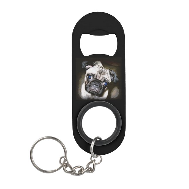 cute pug face black keychain bottle opener (Front)