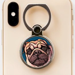 Cute Pug face Bulldog Drawing Phone Ring Stand