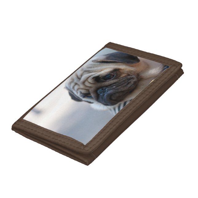 Cute Pug Face Closeup Tri-fold Wallet (Bottom)