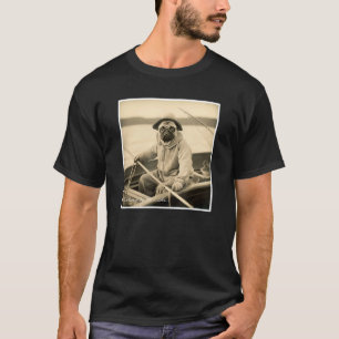 Cute Pug Fisherman on a Boat Vintage T-Shirt