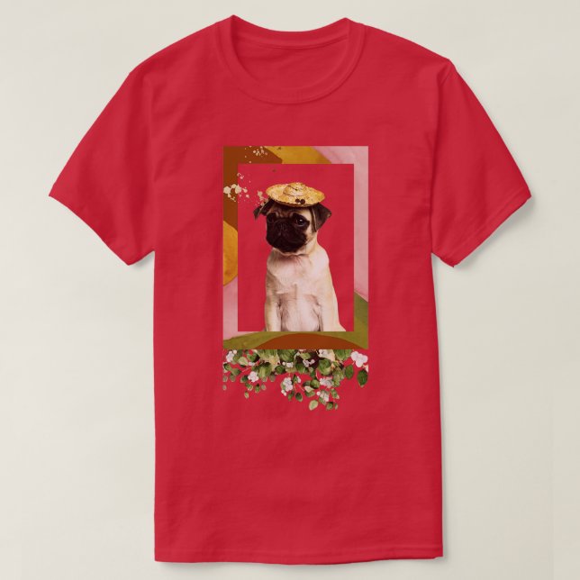 Cute Pug Flower Collage Animal Portrait T-Shirt (Design Front)