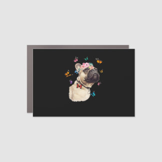 Cute Pug Flowers Butterflies Pug Lover Car Magnet