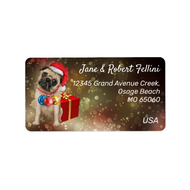 Cute Pug French bulldog red box festive custom Label (Front)