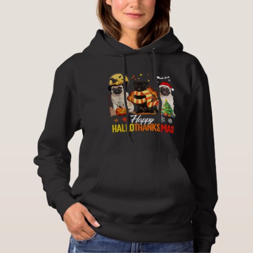 Cute Pug Happy Hallothanksmas Halloween Thanksgivi Hoodie