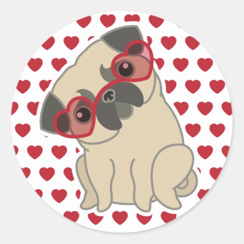 Cute pug heart background sticker