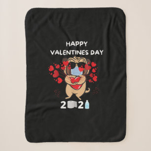 Cute Pug Heart Face Mask Happy Valentines Day 2021 Sherpa Blanket