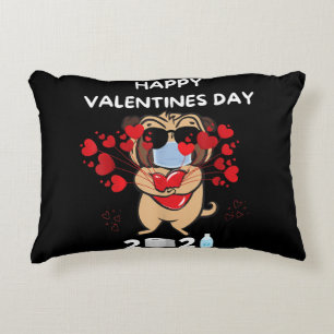 Cute Pug Heart Face Mask Happy Valentine's Day Accent Pillow