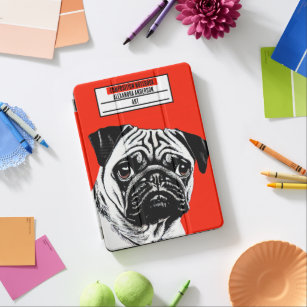 Cute Pug illustration on red Composition iPad Air Cover