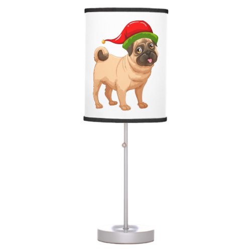 Cute Pug in a Christmas Elf Hat   Table Lamp