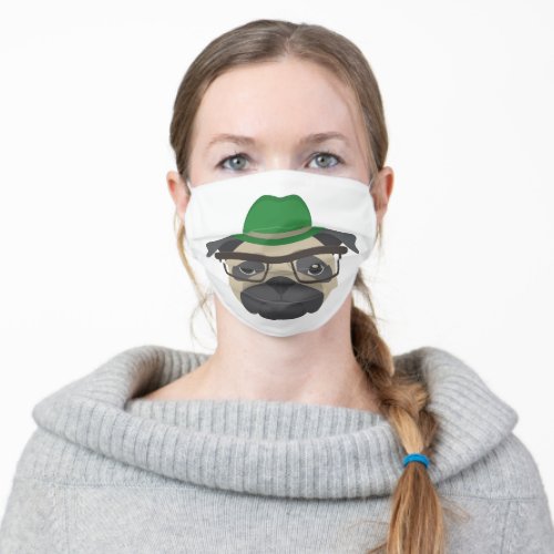 Cute Pug in a Green Hat Adult Cloth Face Mask