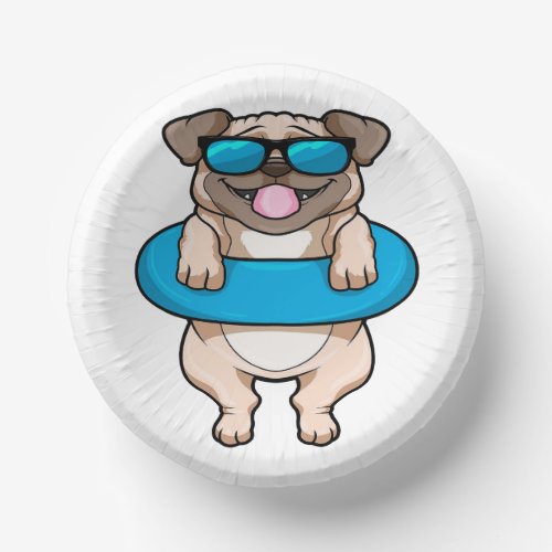 Cute Pug in Blue Float _ Cute Animal Lover Paper Bowls