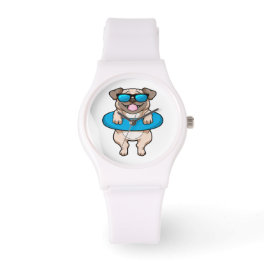 Cute Pug in Blue Float - Cute Animal Lover Watch