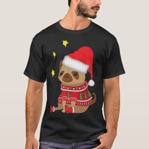 Cute Pug In Christmas  Christmas And Sticker T-Shirt