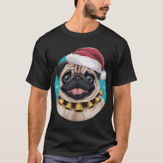 Cute Pug In Christmas Hat - Funny T-Shirt