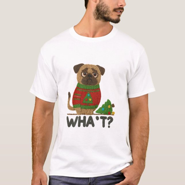 Cute Pug in Christmas Sweater with Funny  (Front)