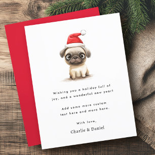 Cute pug in Santa hat Merry Christmas non photo Holiday Card