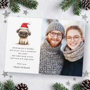 Cute pug in Santa hat Merry Christmas photo Holiday Card
