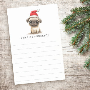 Cute pug in Santa hat name lined Christmas Post-it Notes
