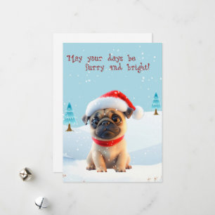 Cute Pug in Snow Christmas Card