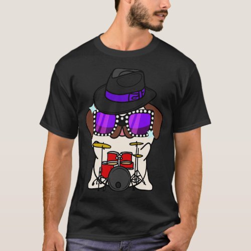 Cute Pug jamming on the drums T_Shirt