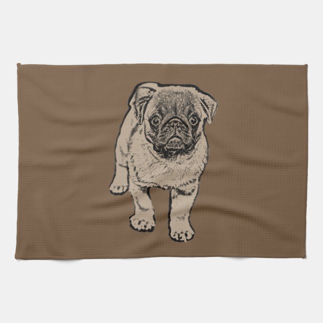 Cute Pug Kitchen Towel -Brown (Horizontal)