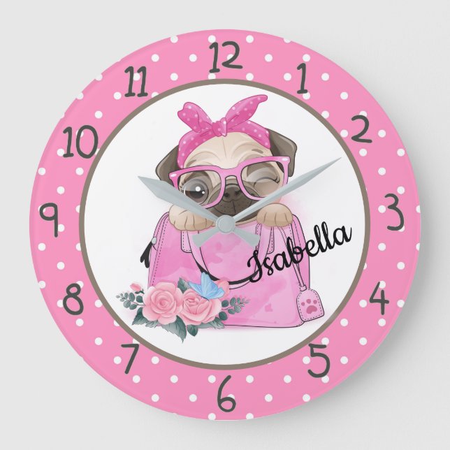 Cute Pug Large Clock (Front)