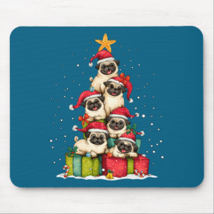 Cute Pug Le Dog Christmas Tree Xmas Hat Long Sleev Mouse Pad