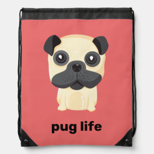 Cute "Pug Life" Cartoon Dog Coral Drawstring Bag