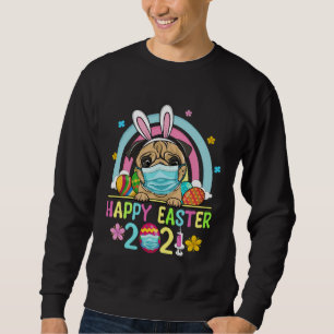 Cute Pug Mask Bunny Ear Egg Basket Happy Easter Da Sweatshirt