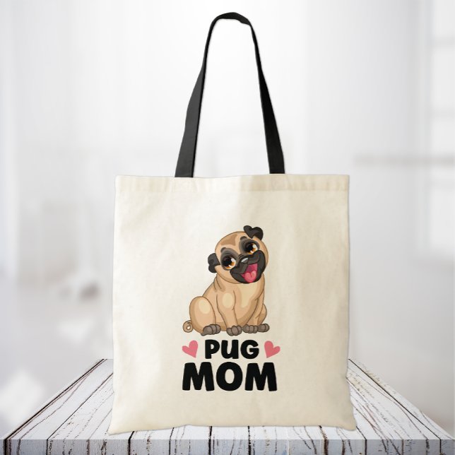 Cute Pug Mom Cartoon Puppy Dog Lover Funny Pugs Tote Bag (Creator Uploaded)
