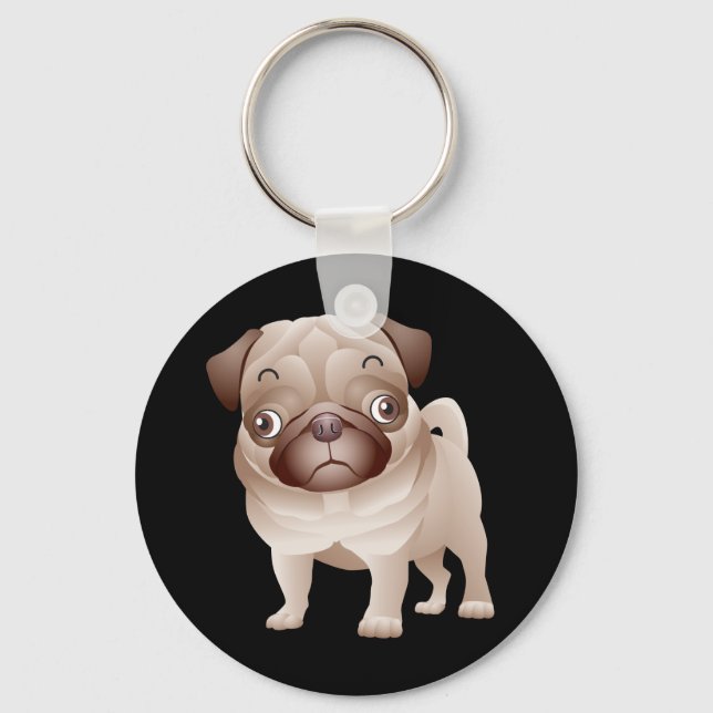 Cute Pug Mom Puppy Cartoon Dog Lover Dad Keychain (Front)