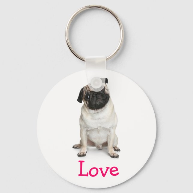 Cute Pug Mom Puppy Dog Lover Fur Mama Keychain (Front)