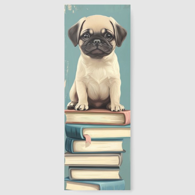 Cute Pug on Books |  Bookmarks (Front)