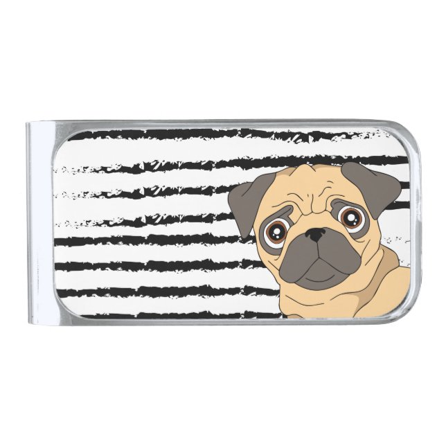 Cute Pug pattern design Silver Finish Money Clip (Front)