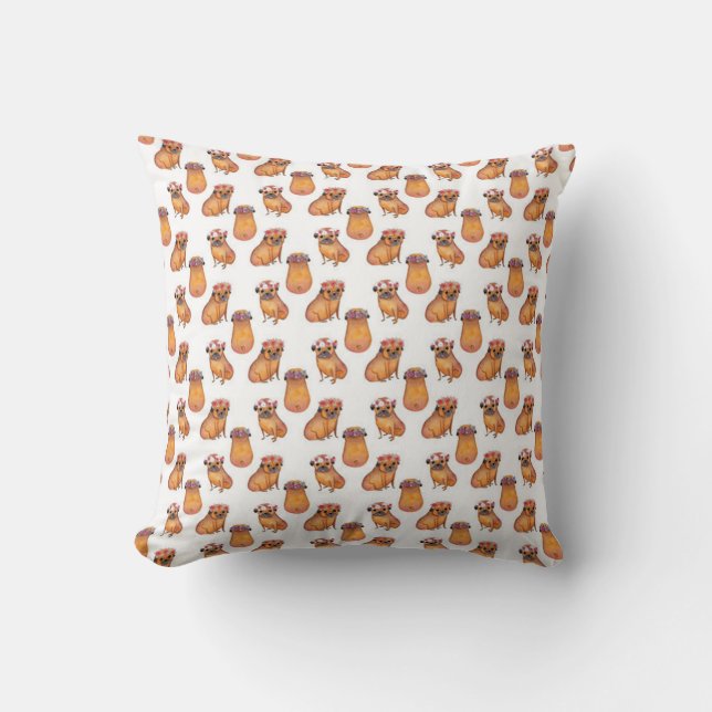 Cute Pug Pattern Throw Pillow (Front)