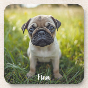 Cute Pug Personalized Beverage Coaster Set