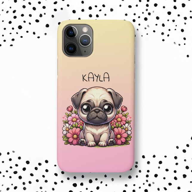Cute Pug Pink and Yellow Personalized Case-Mate iPhone Case (Creator Uploaded)