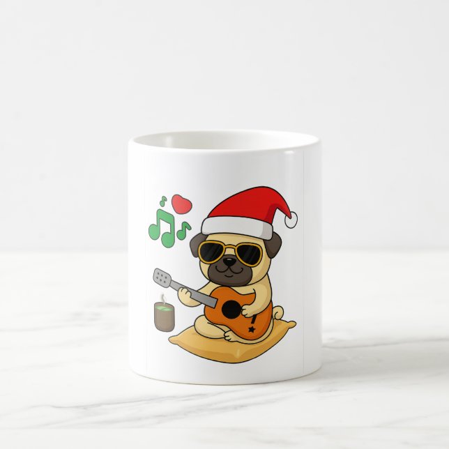 Cute Pug Playing Guitar Christmas Gift Coffee Mug (Center)