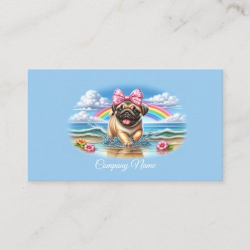 Cute Pug Puppy at a Tropical Beach Business Card