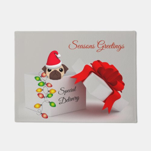 Cute Pug Puppy Christmas Doormat