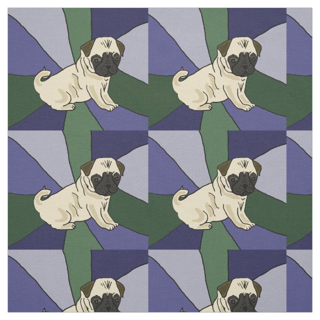 Cute Pug Puppy Dog Abstract Art Fabric (Swatch)