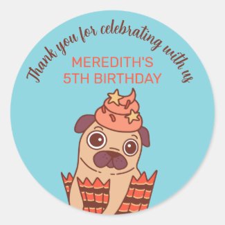 Cute Pug Puppy Dog Cartoon Kids Birthday Party