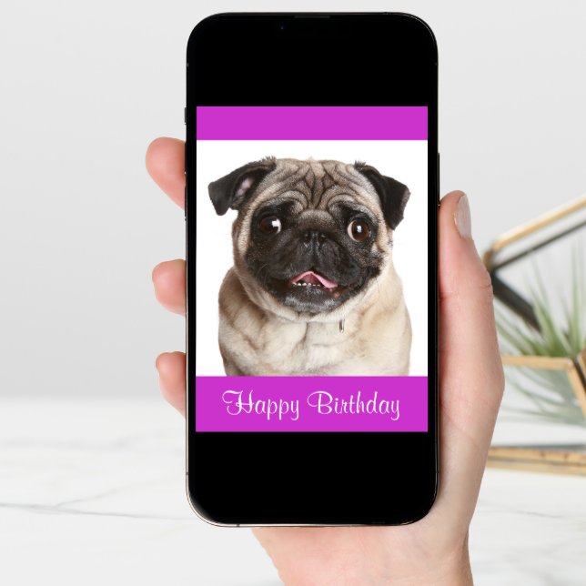 Cute Pug Puppy Dog Happy Birthday Greeting Card (Front Digital)