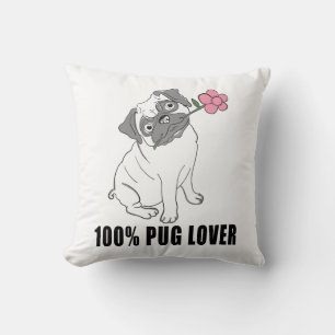 Cute Pug Puppy Dog Lover Fur Mama Black White Throw Pillow
