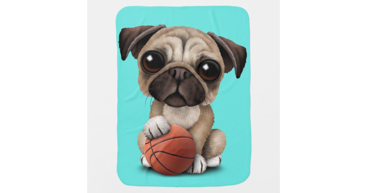 Cute Pug Puppy Dog Playing With Basketball Baby Blanket Zazzle