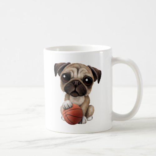 Cute Pug Puppy Dog Playing With Basketball Coffee Mug