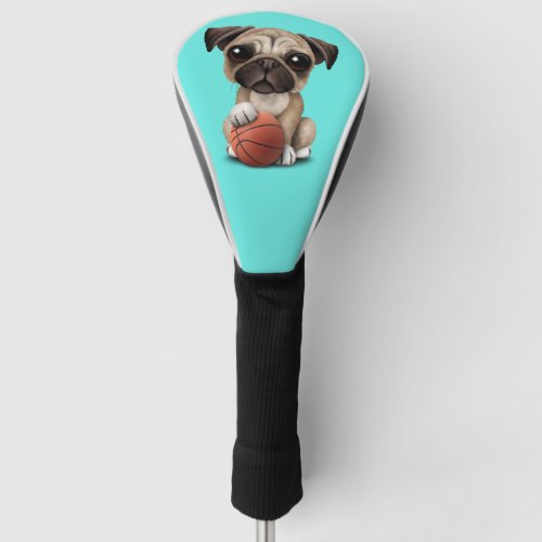 Cute Pug Puppy Dog Playing With Basketball Golf Head Cover